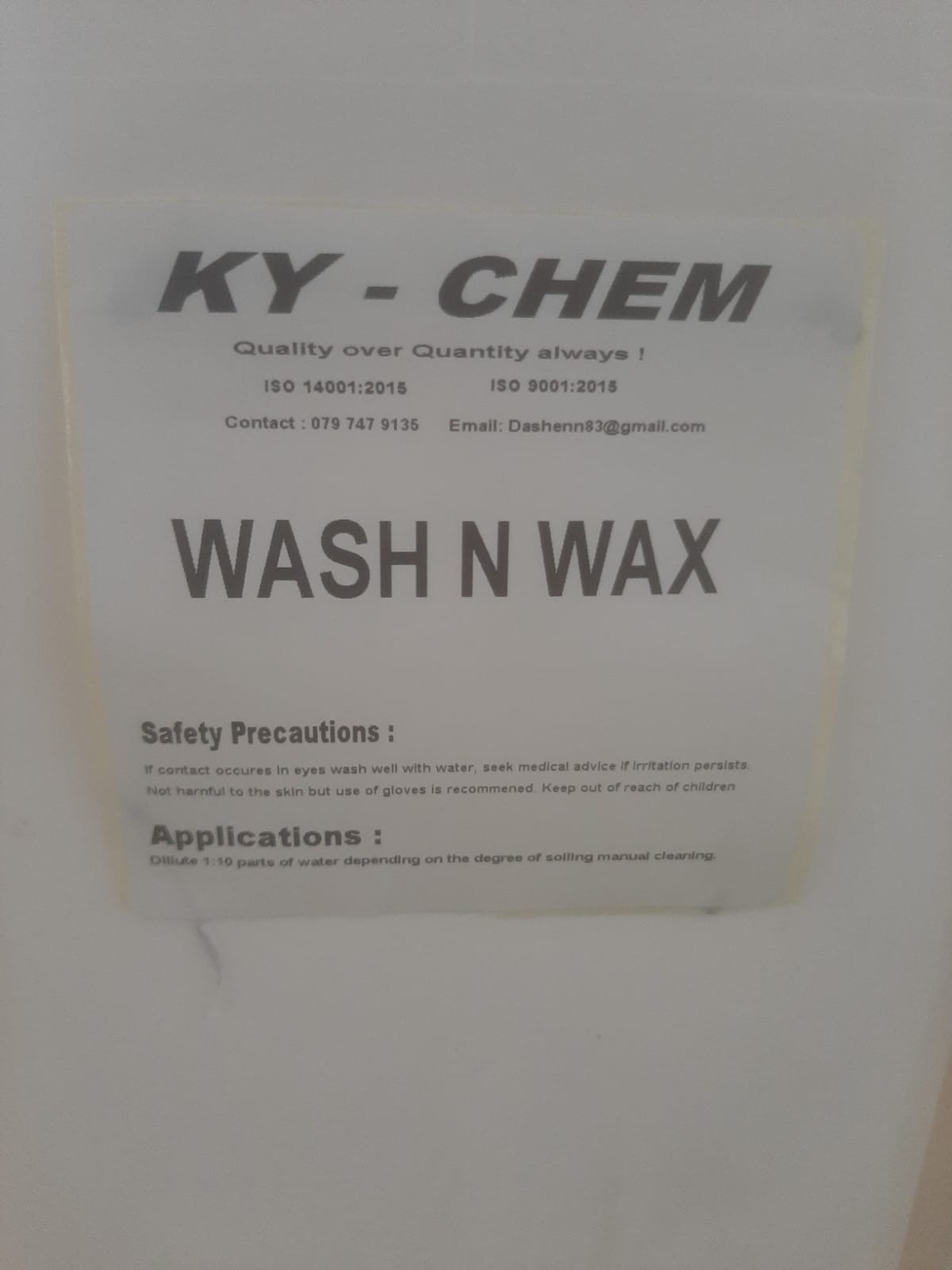 White label of KY Chem Wash n Wax Chemical