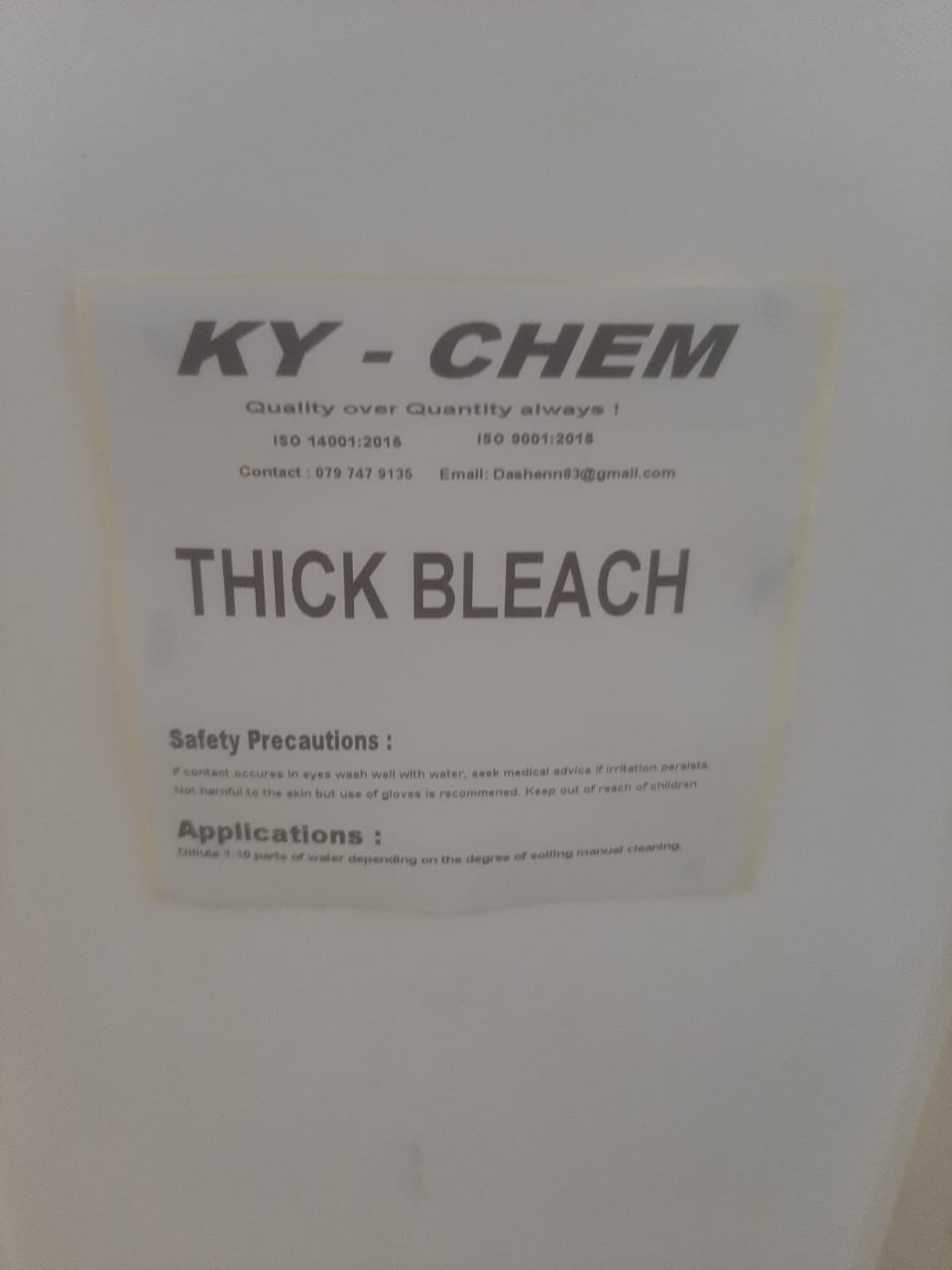 White label of KY Chem Thick Bleach Chemical